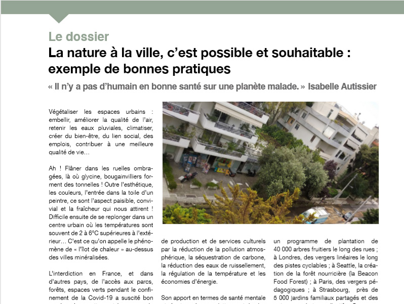 La nature à la ville, c’est possible et souhaitable : exemple de bonnes pratiques